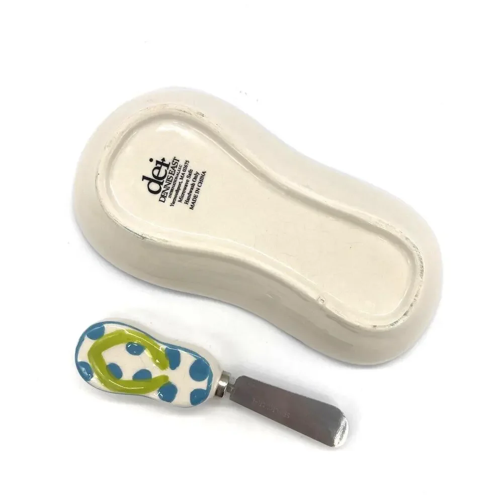 dei Dennis East International Flip Flop Butter Dish w/ Knife Coastal Beach 7